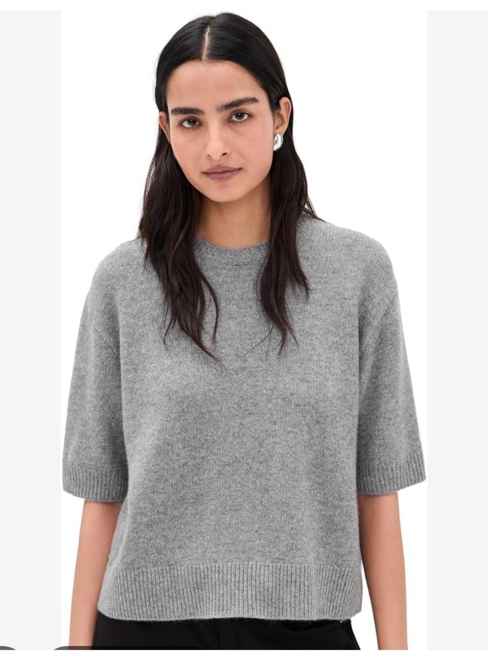 Theory Gray Cashmere Crewneck Short-Sleeve Sweater